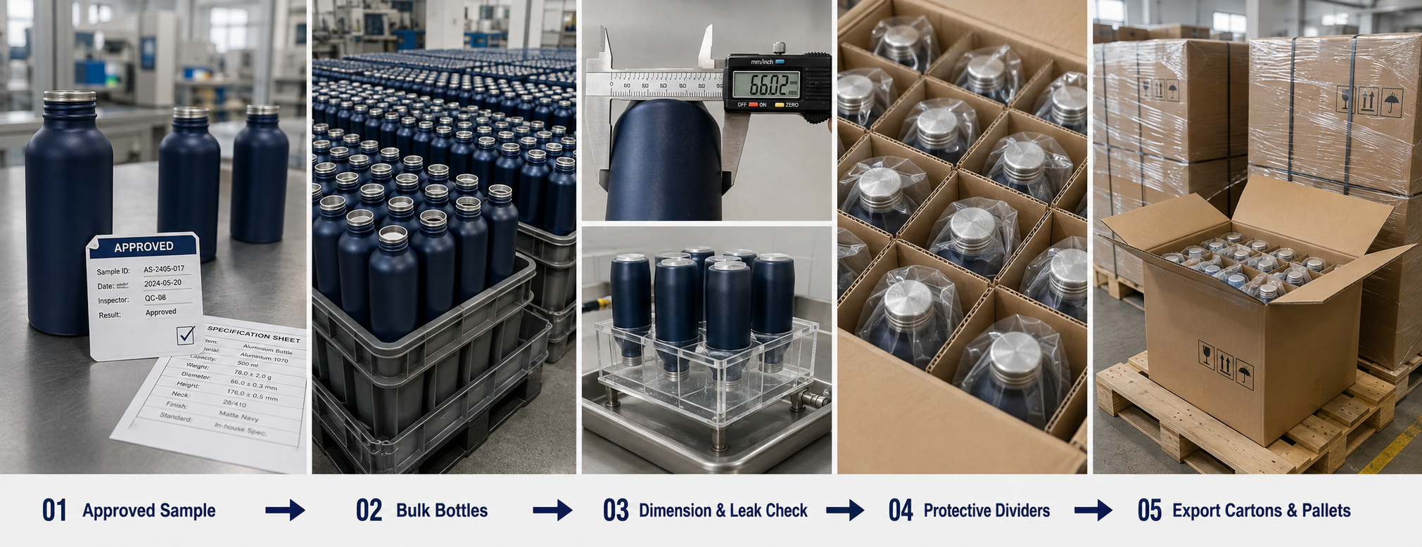 Aluminium bottle QC and export packing process