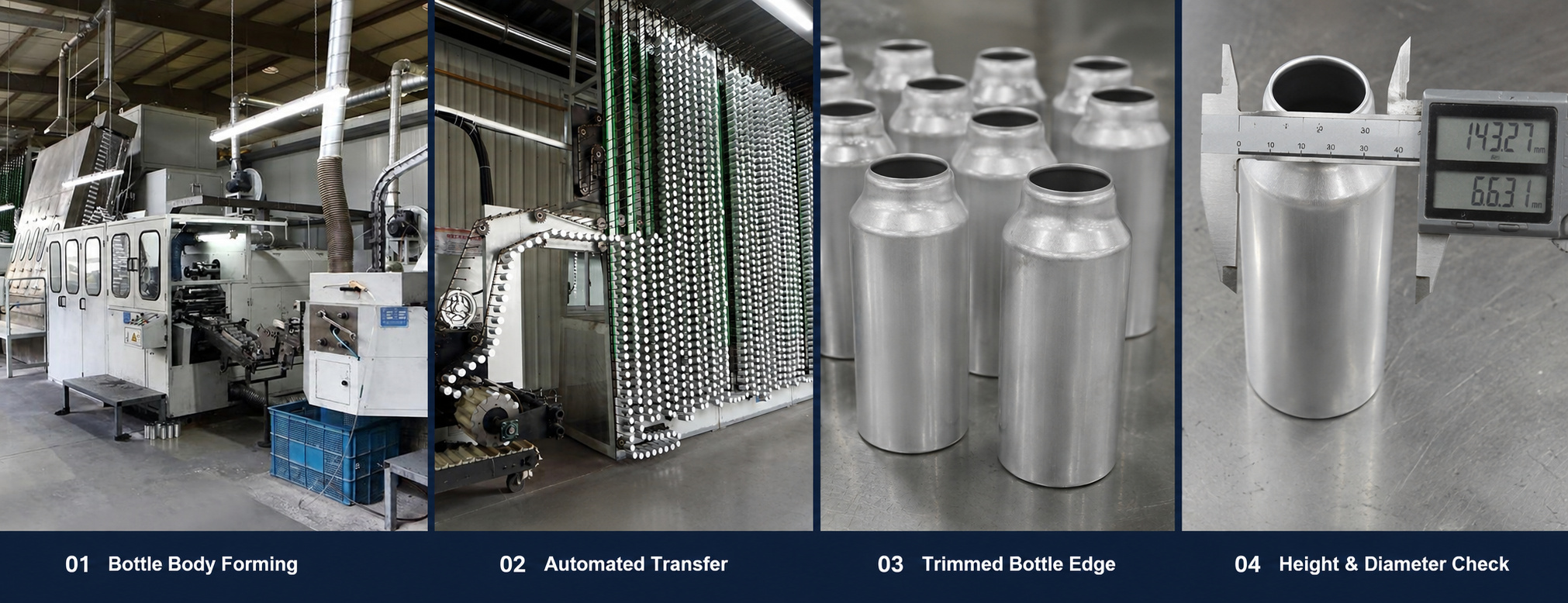 Aluminium bottle extrusion, trimming and dimension inspection