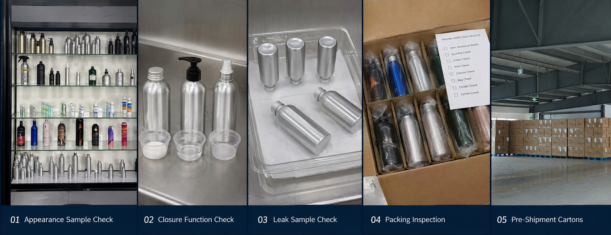 Aluminium bottle final inspection and packing checks