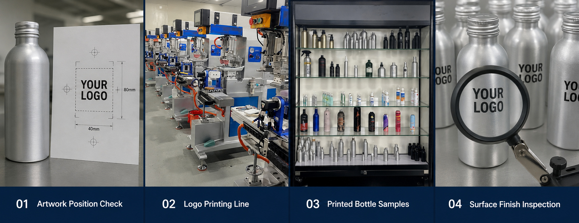 Aluminium bottle logo printing and surface inspection