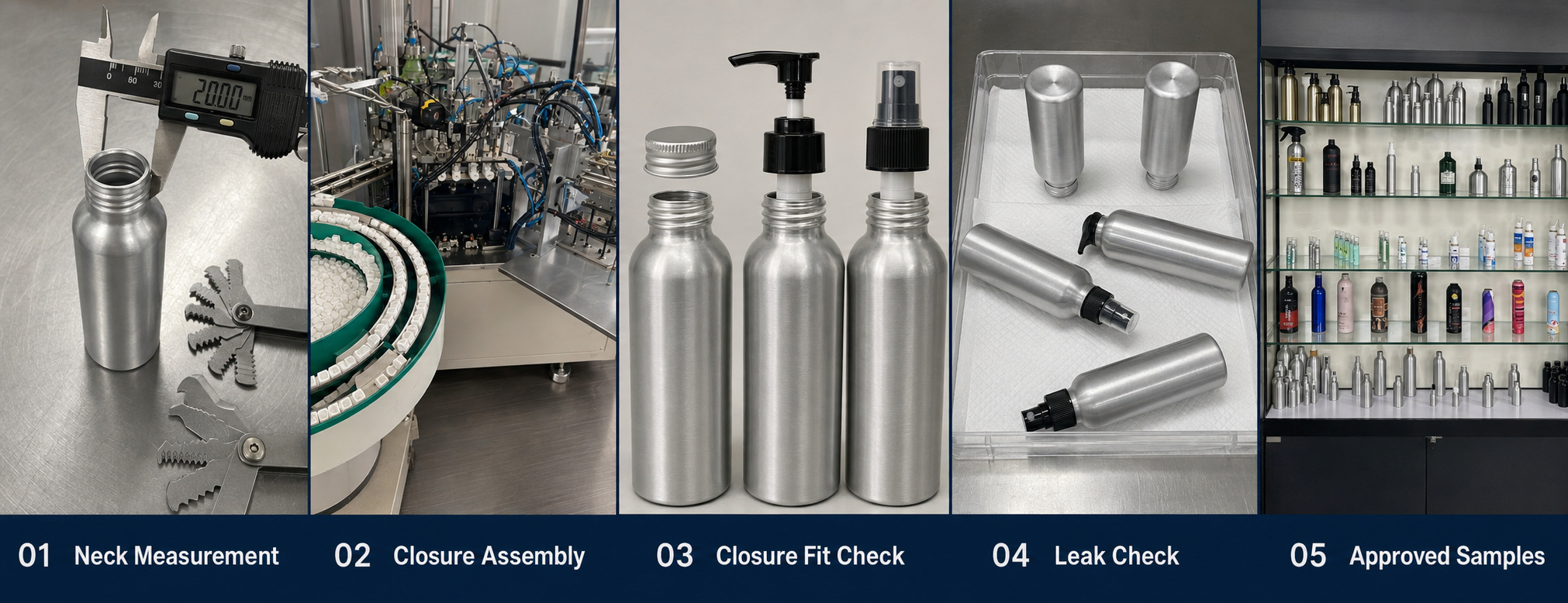 Aluminium bottle neck measurement and closure testing