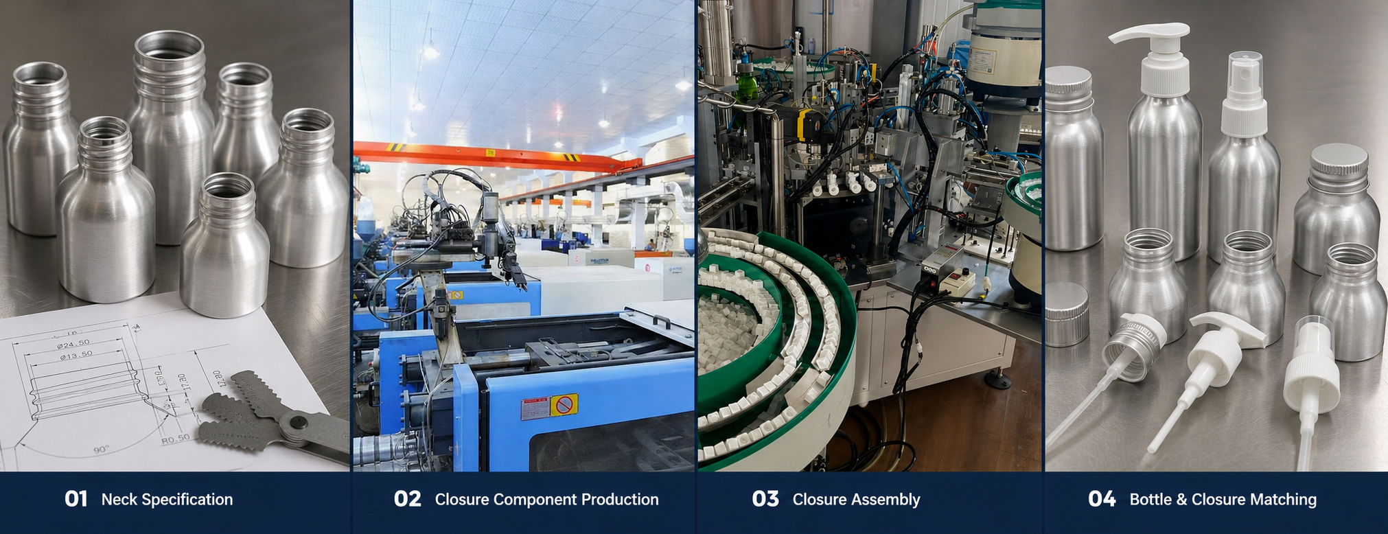 Aluminium bottle necking and closure matching process