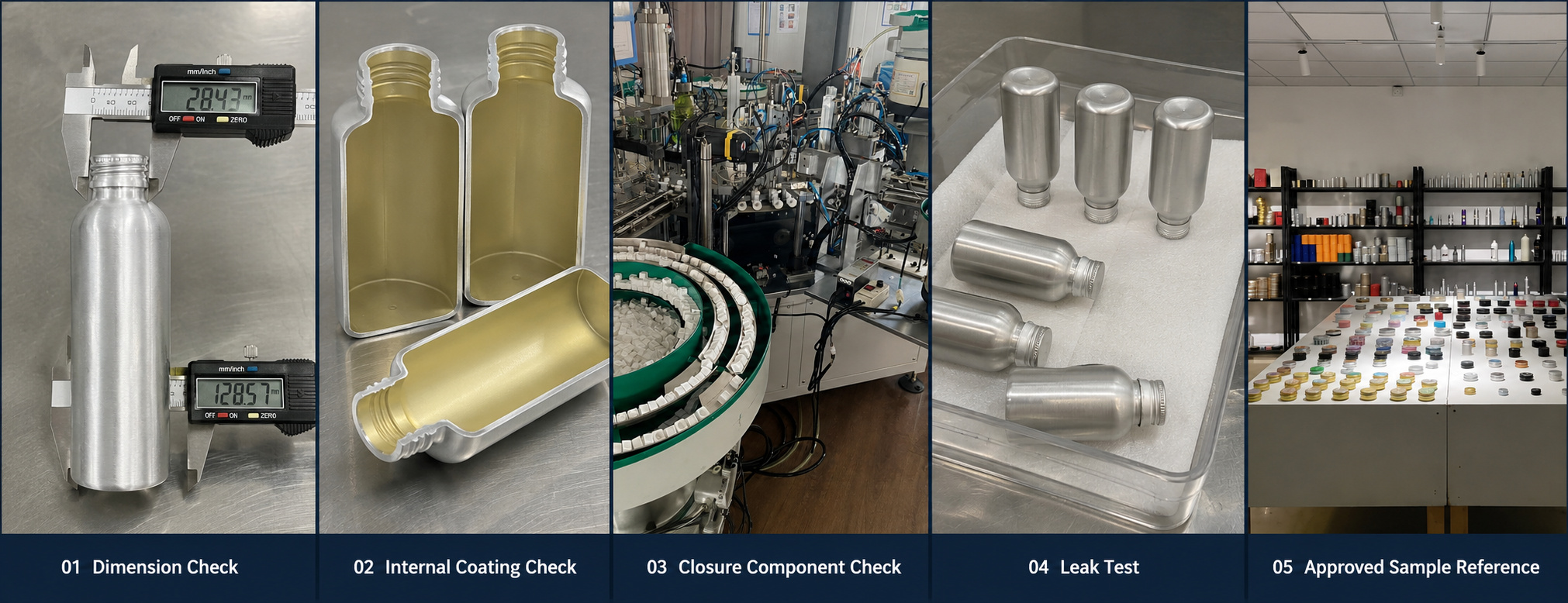 Aluminium bottle quality control and leak testing