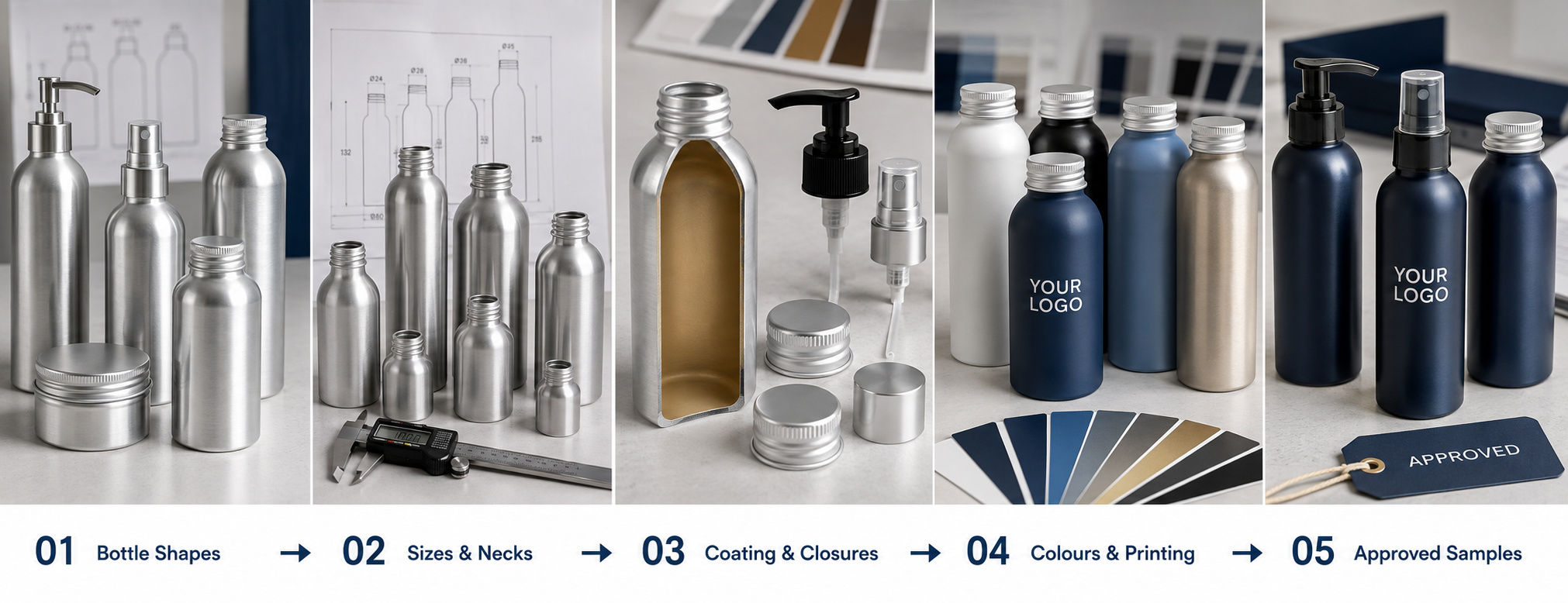 Custom aluminium bottle options and samples