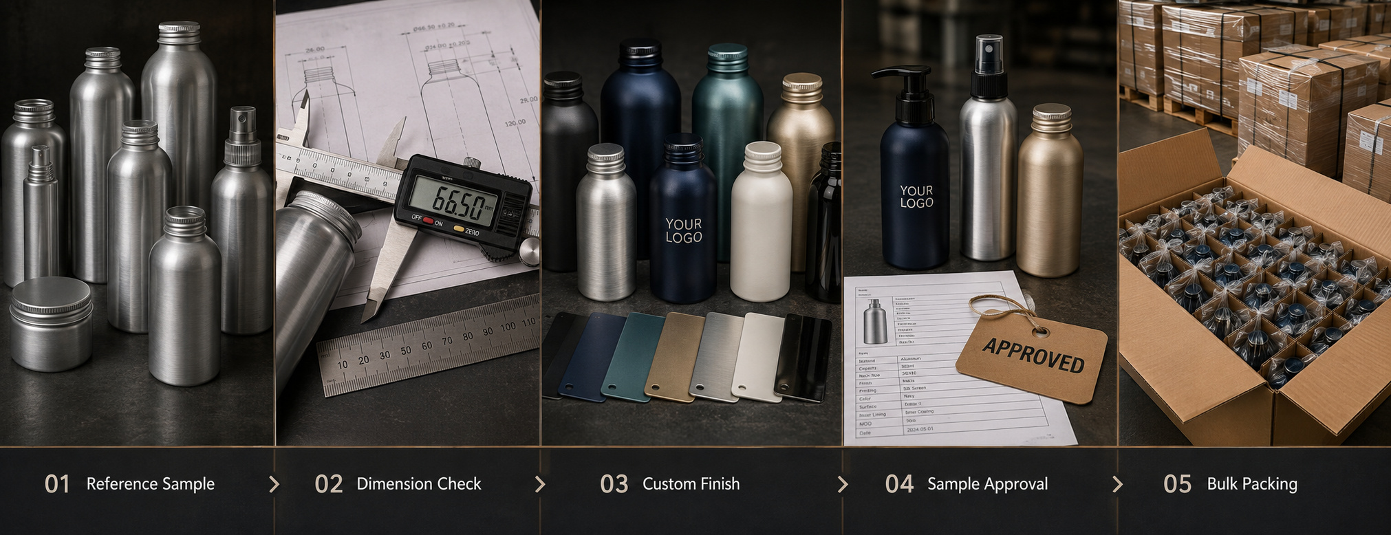 OEM aluminium bottle sample-to-bulk process
